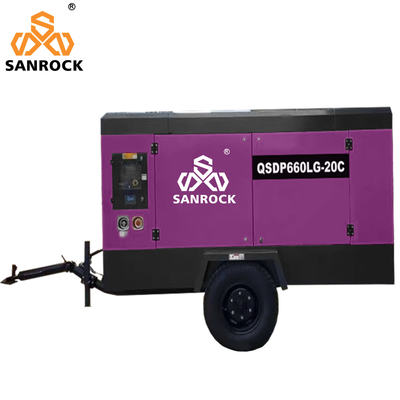 2800 KG Compressor de ar de parafuso portátil de capacidade 20Bar para mineração 340L Tanque de combustível